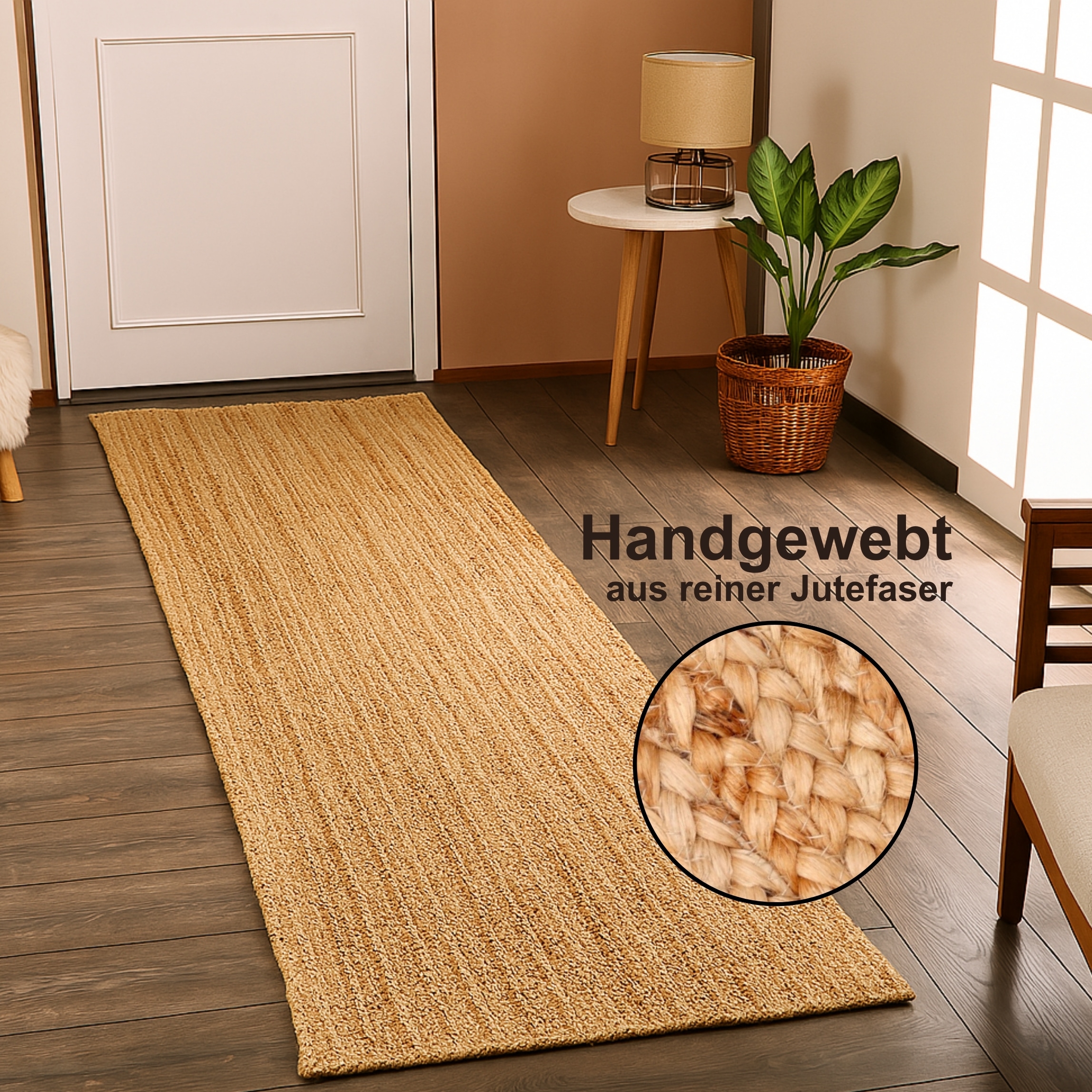 Myflair Möbel & Accessoires Läufer »Lola« rechteckig 10 mm Höhe Juteteppich, Wendeteppich, handgeflochten, 100% Naturfaser, Boho-Style