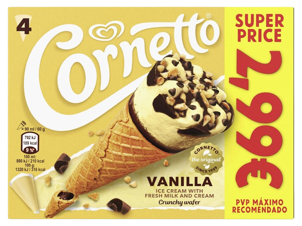 GELADO CORNETTO BAUNILHA 4X90ML