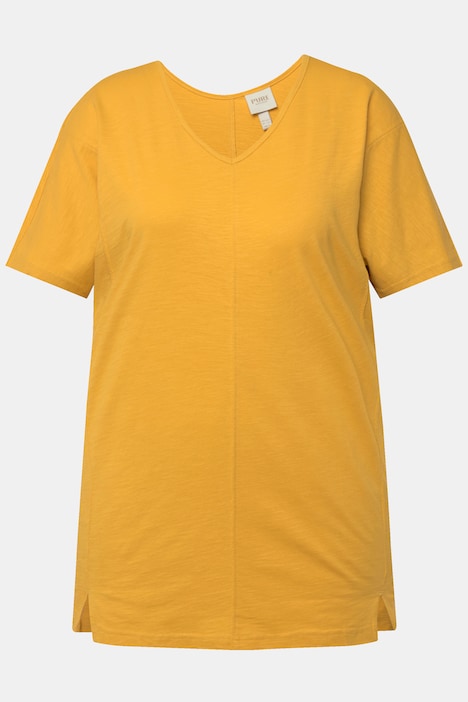 T-Shirt, Ziernähte, V-Ausschnitt, Halbarm, Biobaumwolle