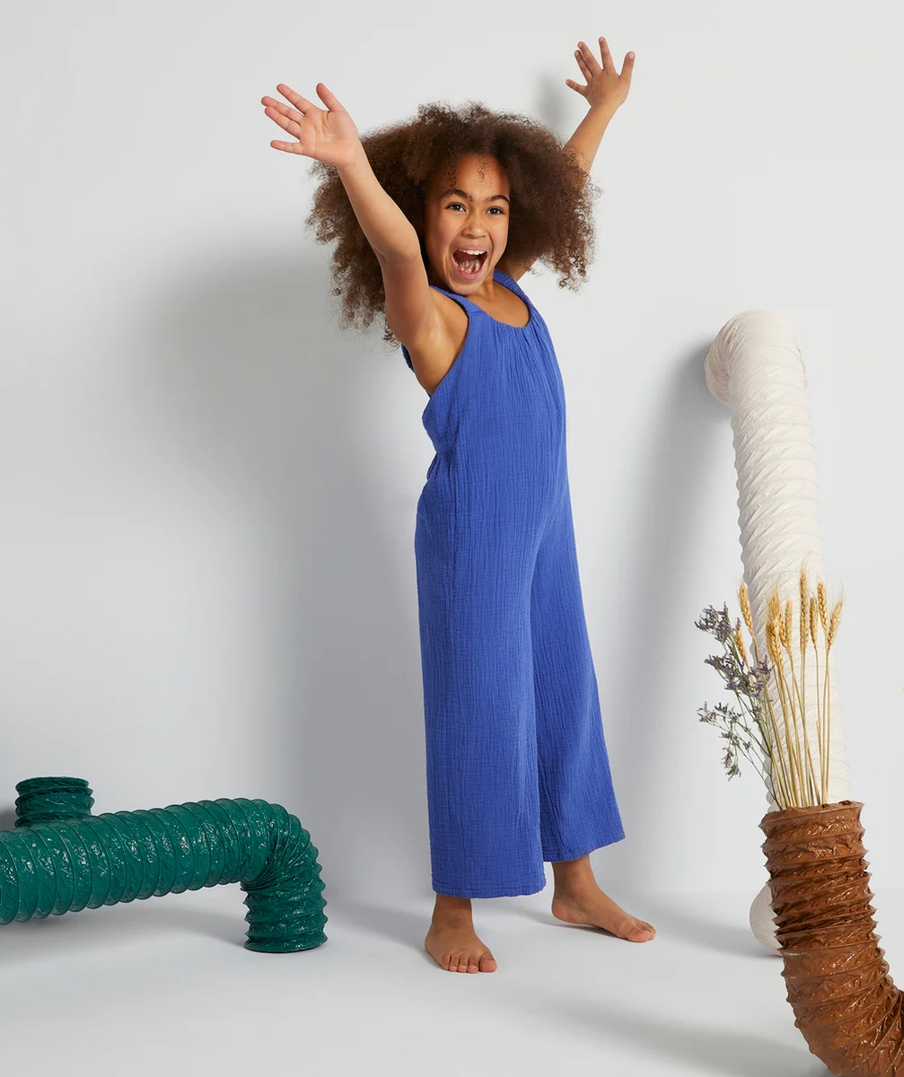 COMBIPANTALON ÉVOLUTIVE FILLE BLEUE EN GAZE DE COTON