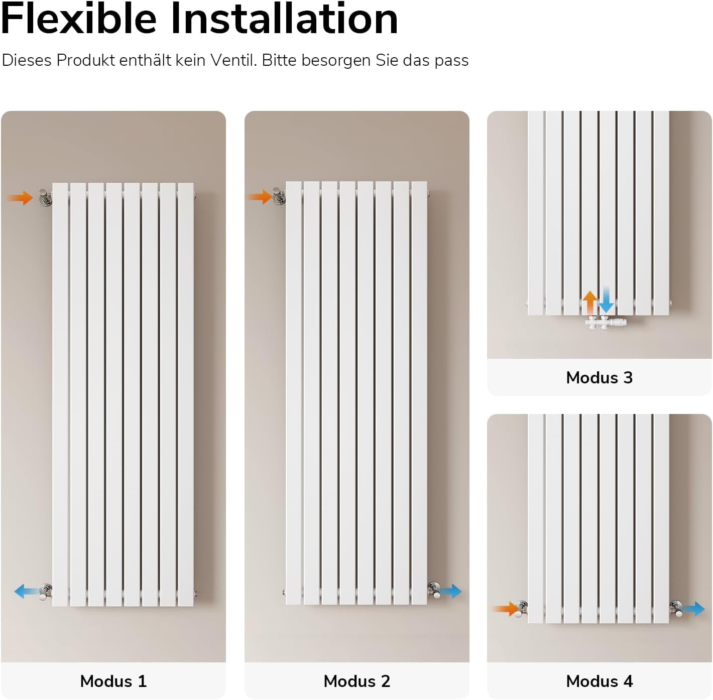 EMKE Vertikal Heizkörper 1600x460 mm Design Flachheizkörper mit Mittelanschluss, Einlagig Weiß Paneelheizkörper Wandheizkörper für Bad, Schlafzimmer & Wohnzimmer, 751W