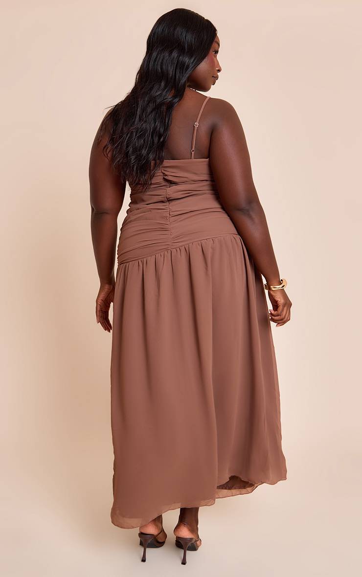 Chocolat Robe Maxi Taille Basse Froncée En Mousseline Grande Taille
