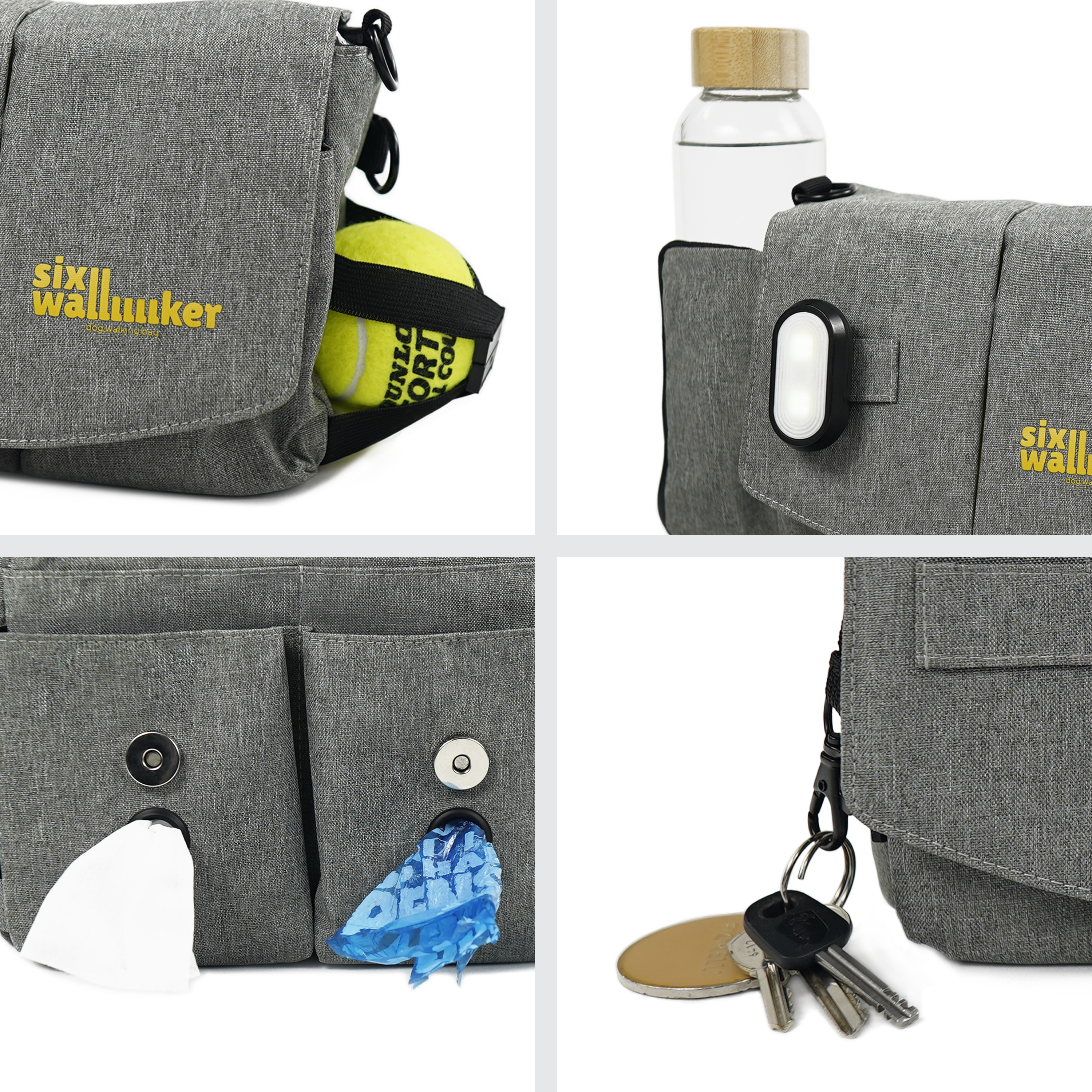Bolsa multifuncional para passear com cães SixWalker com 9 bolsos para acessórios caninos + 2 bolsas para petiscos.