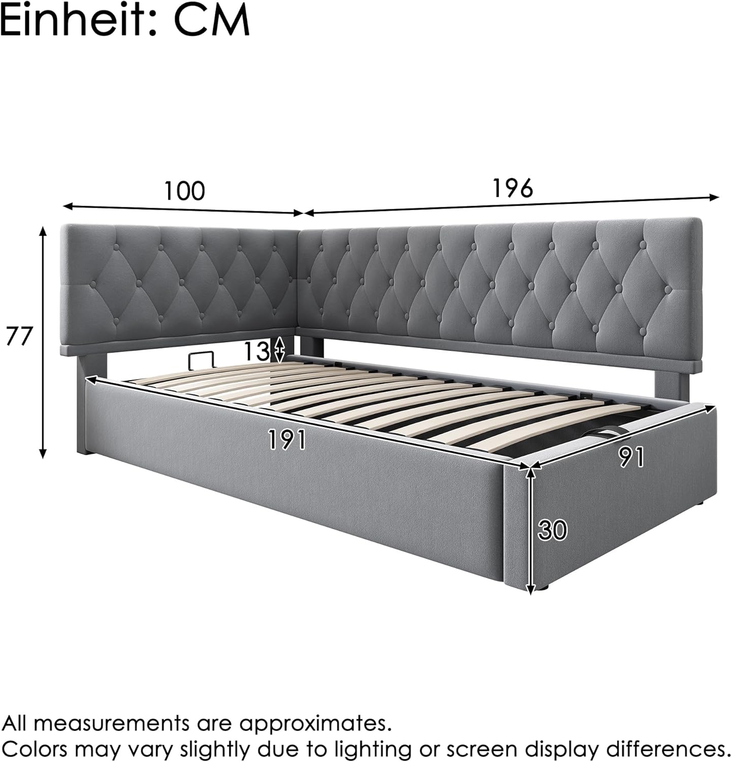 Polsterbett 90x190 cm, Einzelbett Tagesbett mit Hydraulischer Stauraum, Stauraumbett Kinderbett Jugendbett Daybett Gästebett Schlafsofa Bettgestell mit Lattenrost aus Holz, Ohne Matratze, Samt, Grau