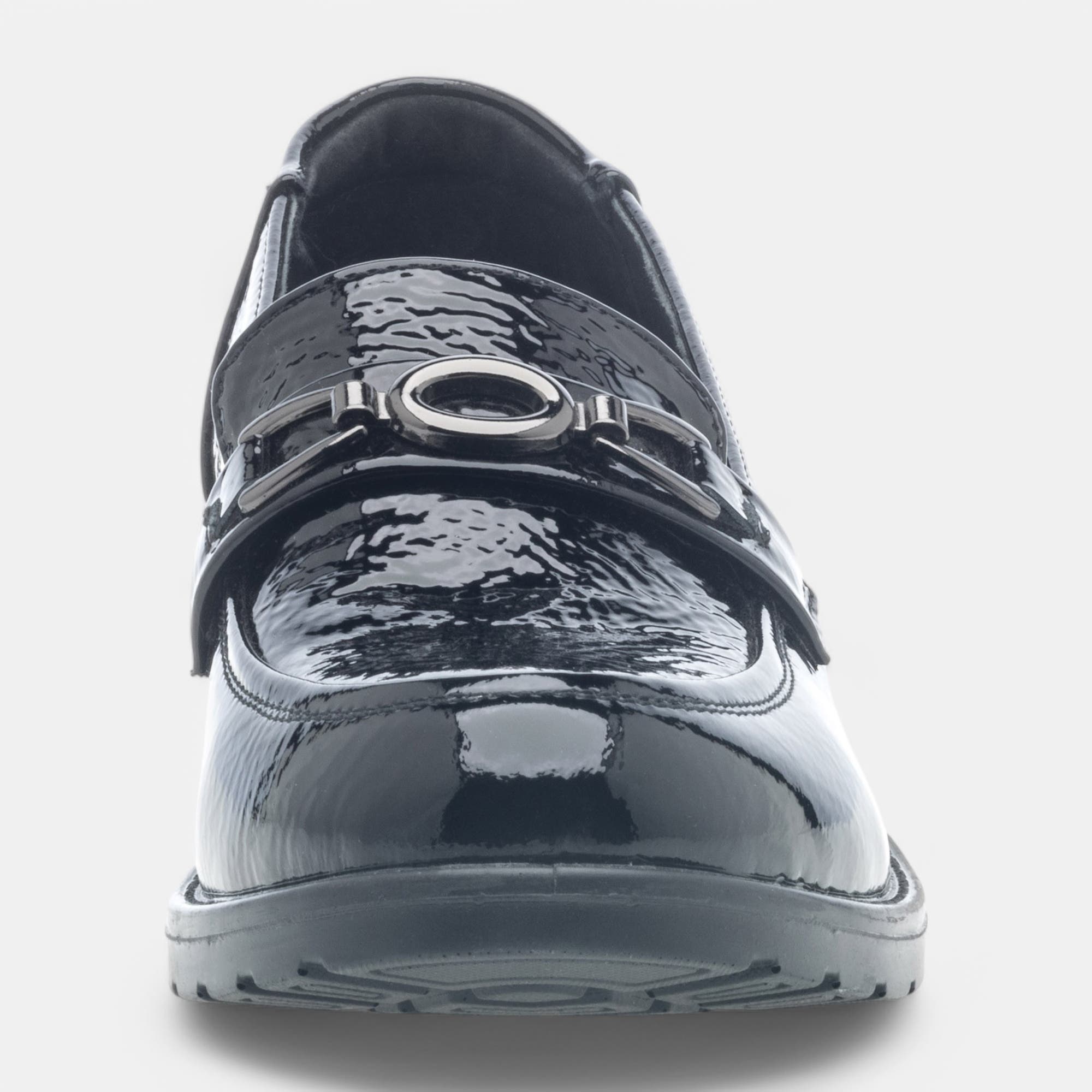 Mocassins pieds sensibles Femme en cuir noir vernis