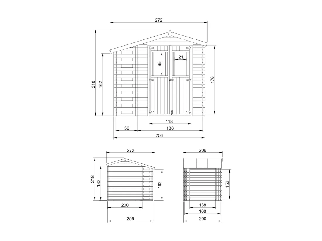 Abri de jardin en bois et range bûches extérieur - I206xL272xH218 cm/ 3,53 + 0,97 m2 - TIMBELA M386C