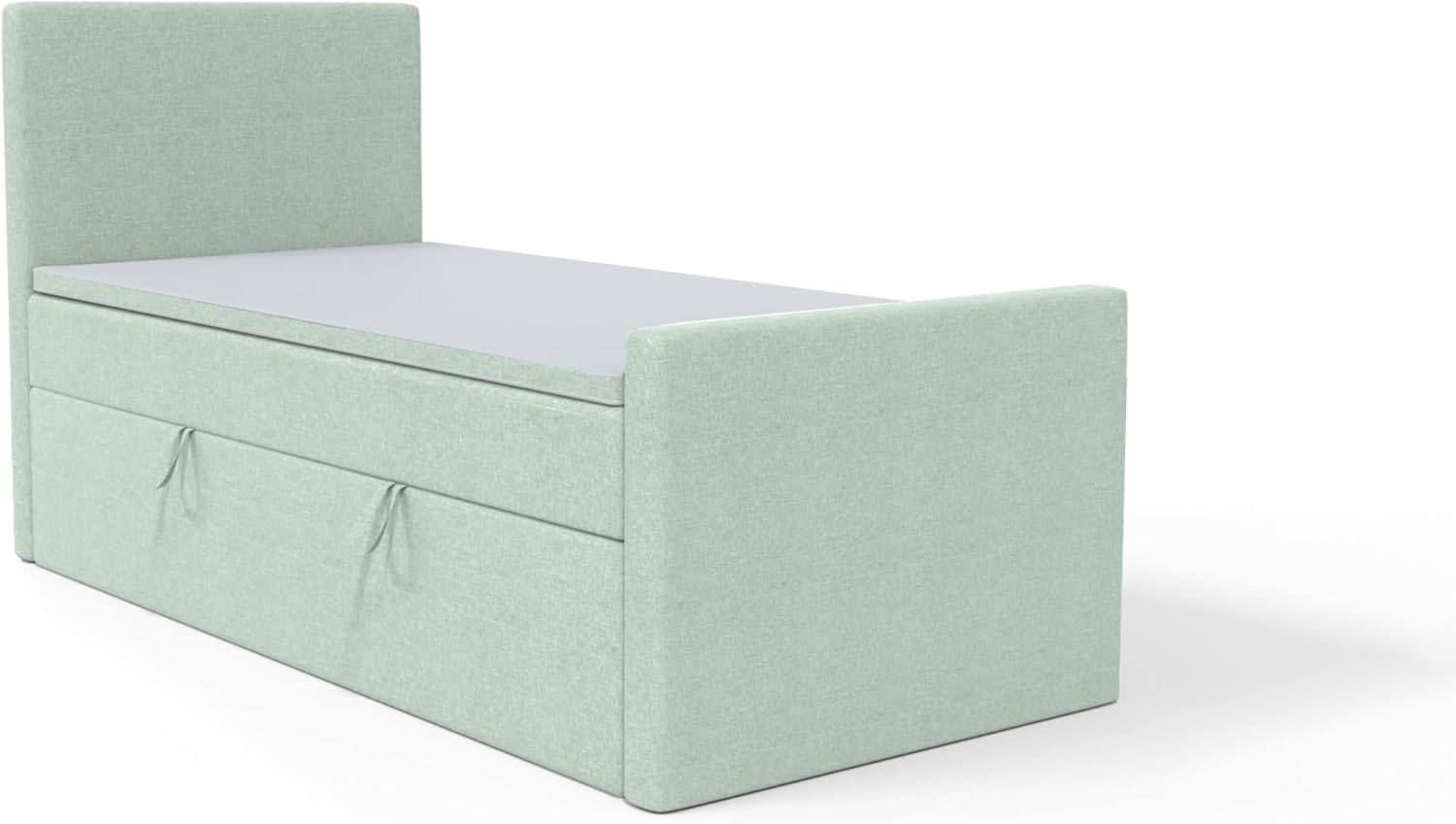FEDVE Boxspringbett 100x200 Pastellgrün – Lautaro - Praktisches Bett mit Bettkasten – Gemütlich Einzelbett zum Schlafzimmer – Stabiles Kopfteil Bett mit Stauraum