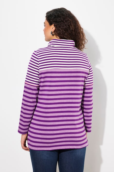 Shirt, Ringelmix, Stehkragen, Langarm, hinten länger