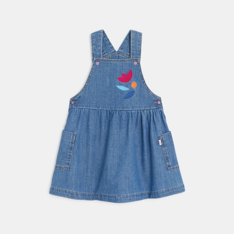 Robe salopette bébé fille denim brodée bleue Catimini Bleu