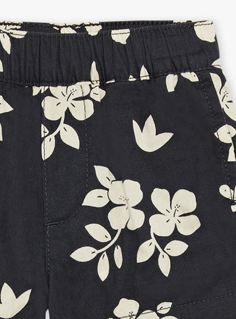 Short en popeline noir ardoise à imprimé feuilles et tortues