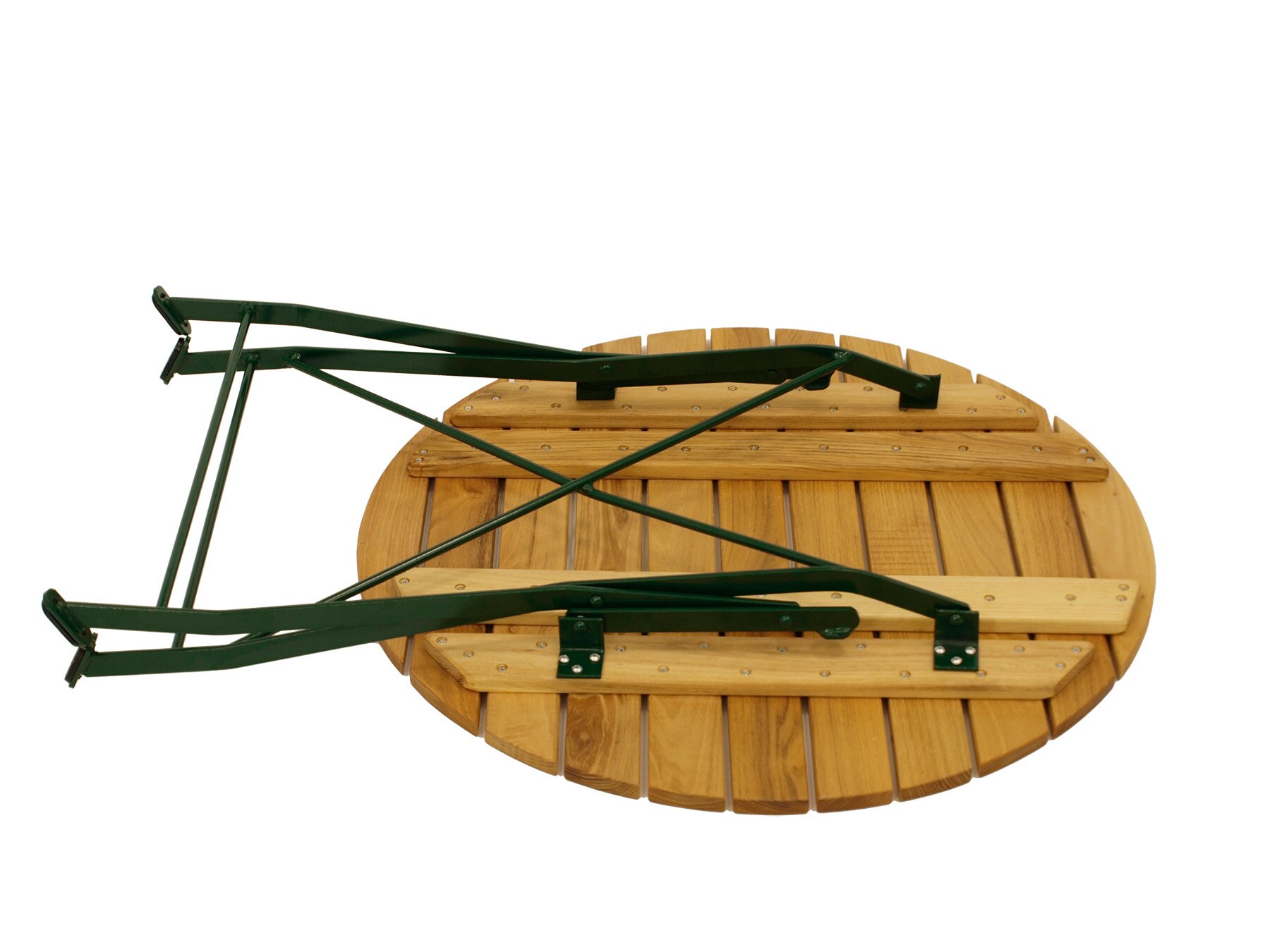 DEGAMO Kurgarten - Garnitur BAD TÖLZ 3-teilig (2x Stuhl, 1x Tisch 77cm rund), Flachstahl grün + Robinie, klappbar