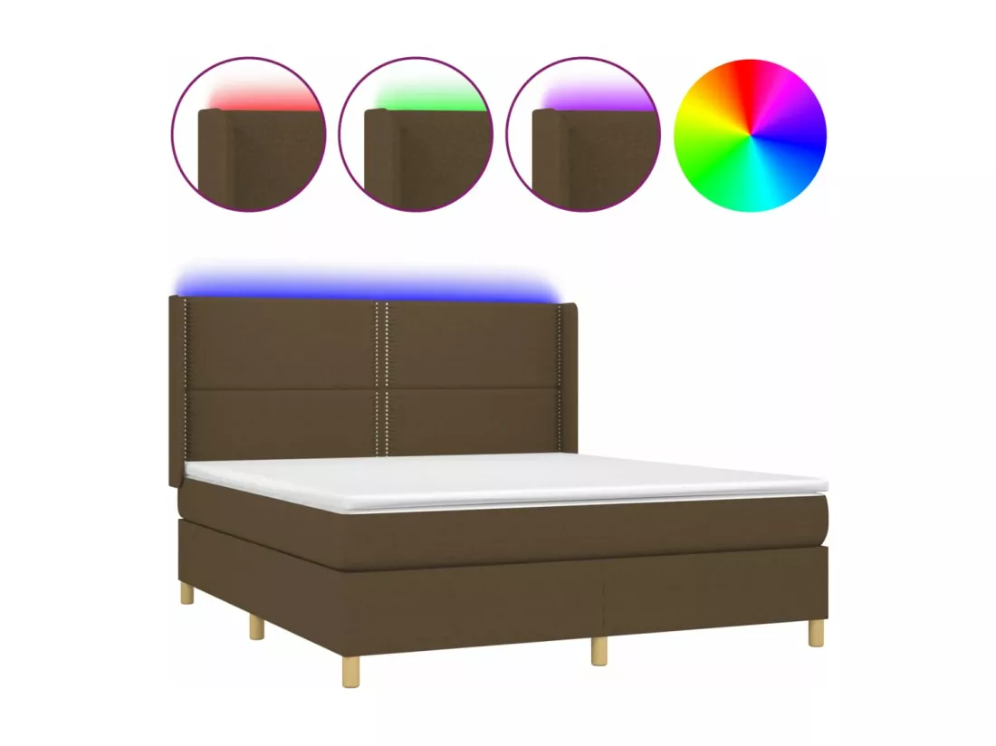 Sommier tapissier matelas et LED Marron foncé 160x200 cm Tissu