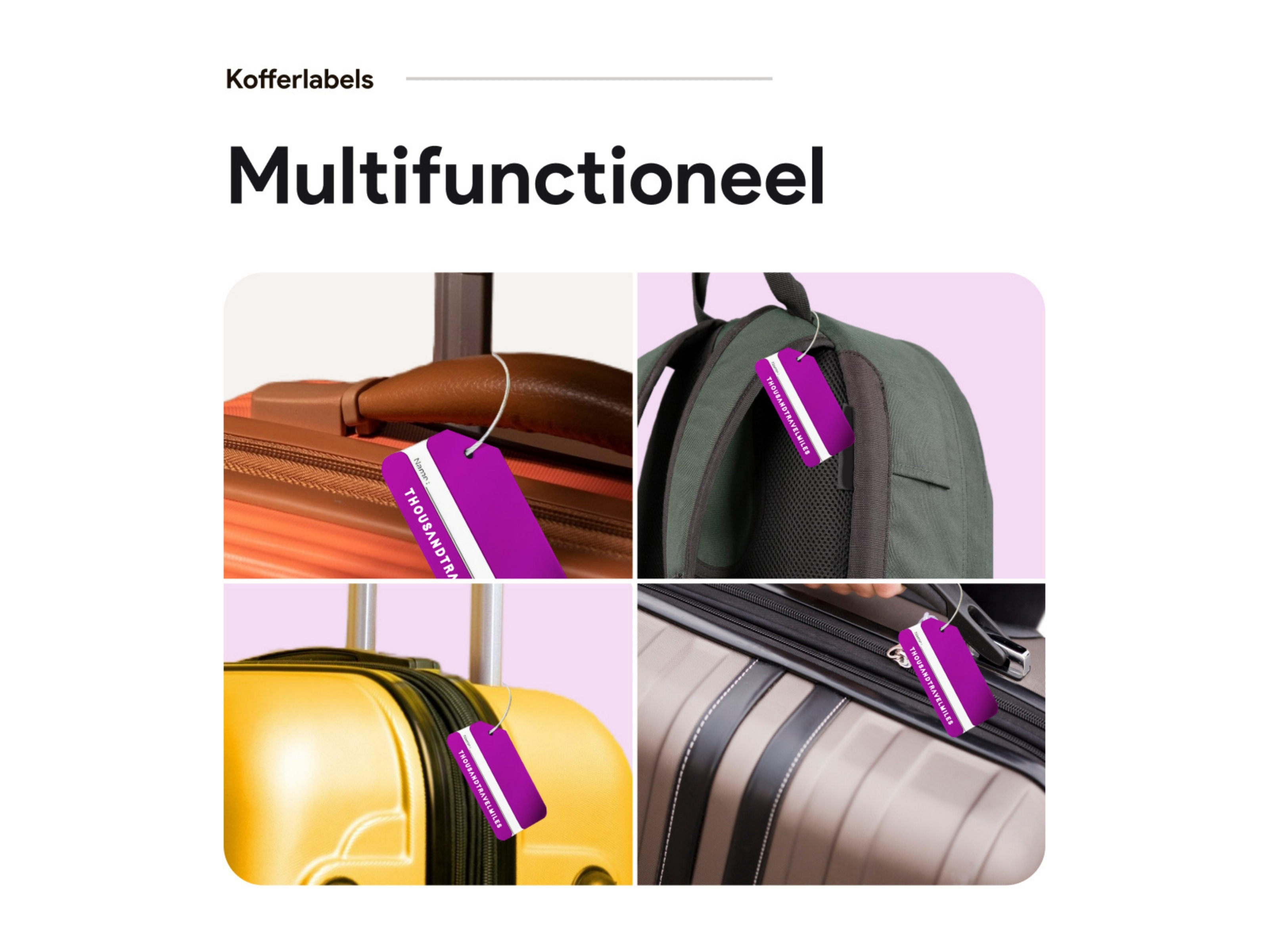 Thousandtravelmiles set van 4 Aluminium Bagagelabels - Purple