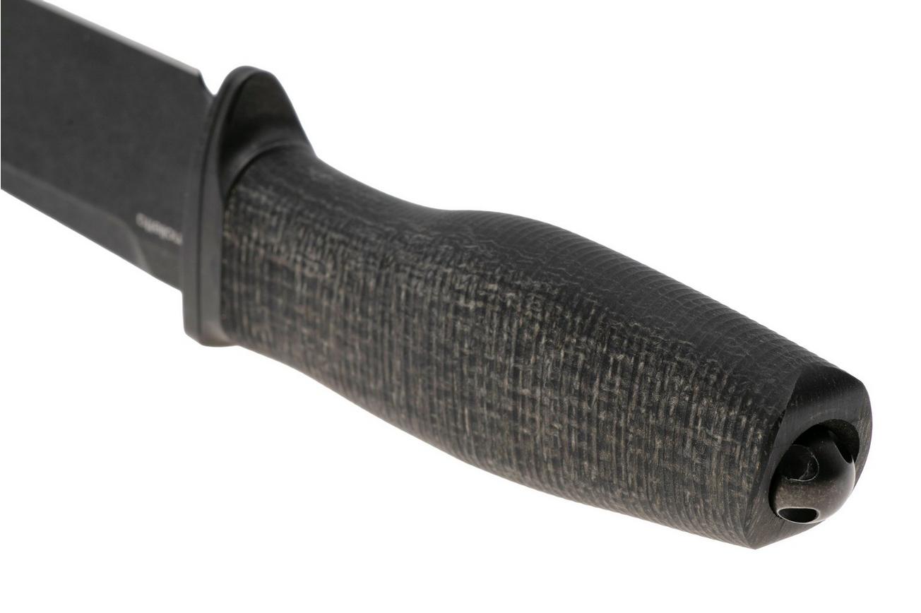 LionSteel Acha AH B BLB Blackwashed M390, Black Burlap Micarta, Black Titanium Guard, vaststaand mes