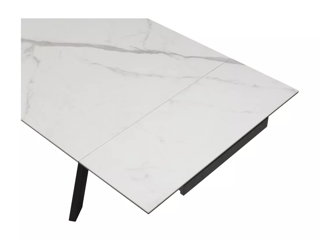 Table à manger extensible 8 à 12 personnes en verre trempé et céramique - Effet marbre blanc et noir - MARISO