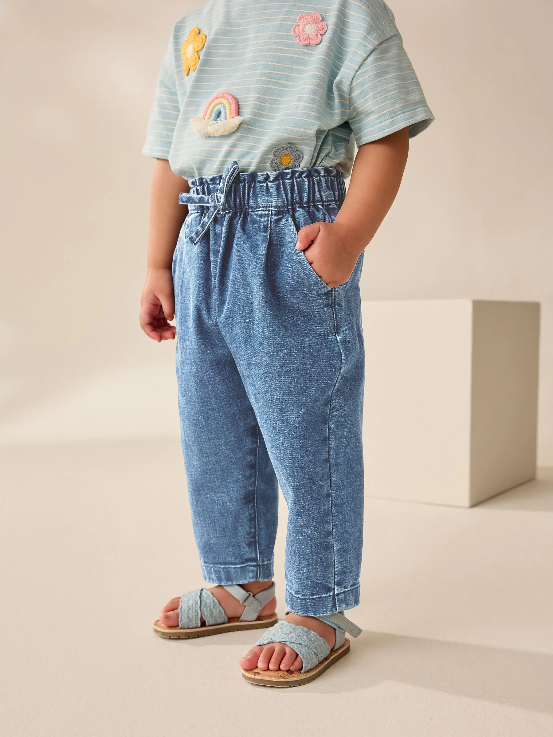 Light wash - Jeans met gestrikte taille (3 mnd-7 jr)