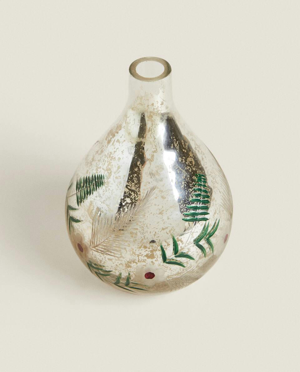 VASO DE VIDRO COM FLORES DE NATAL
