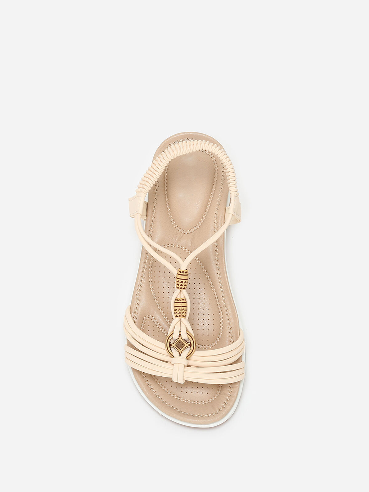 Sandales à fines brides et perles effet bois- Beige