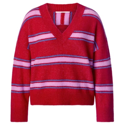 Damen-Strickpullover gestreift, Rot