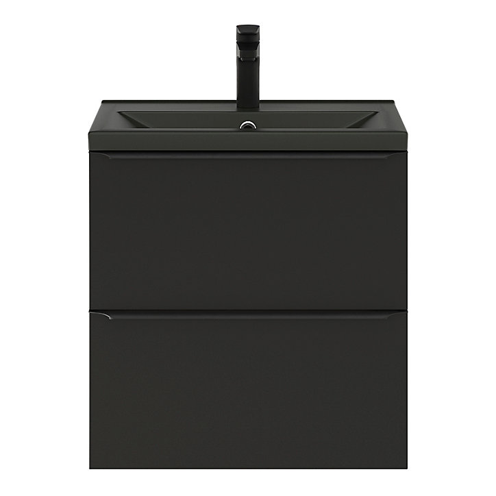 Ensemble salle de bains l.60 cm meuble à suspendre faible profondeur Imandra noir mat + plan vasque céramique noir
