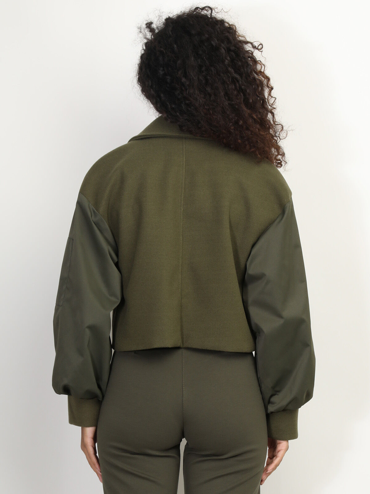 Veste courte croisée bi-matière- Kaki