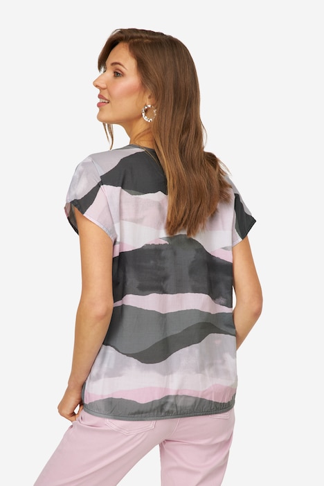 Bluse, Blätter Print, Rundhals