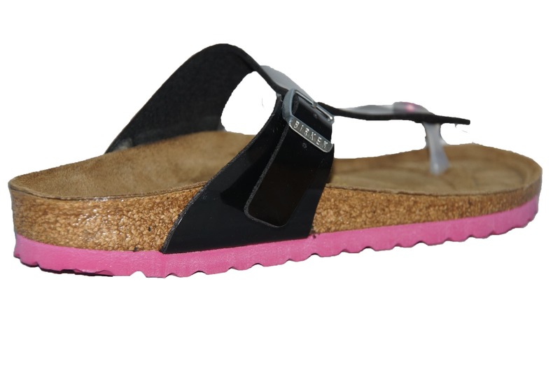 Birkenstock Gizeh Smal Schwarz Lack roze zool