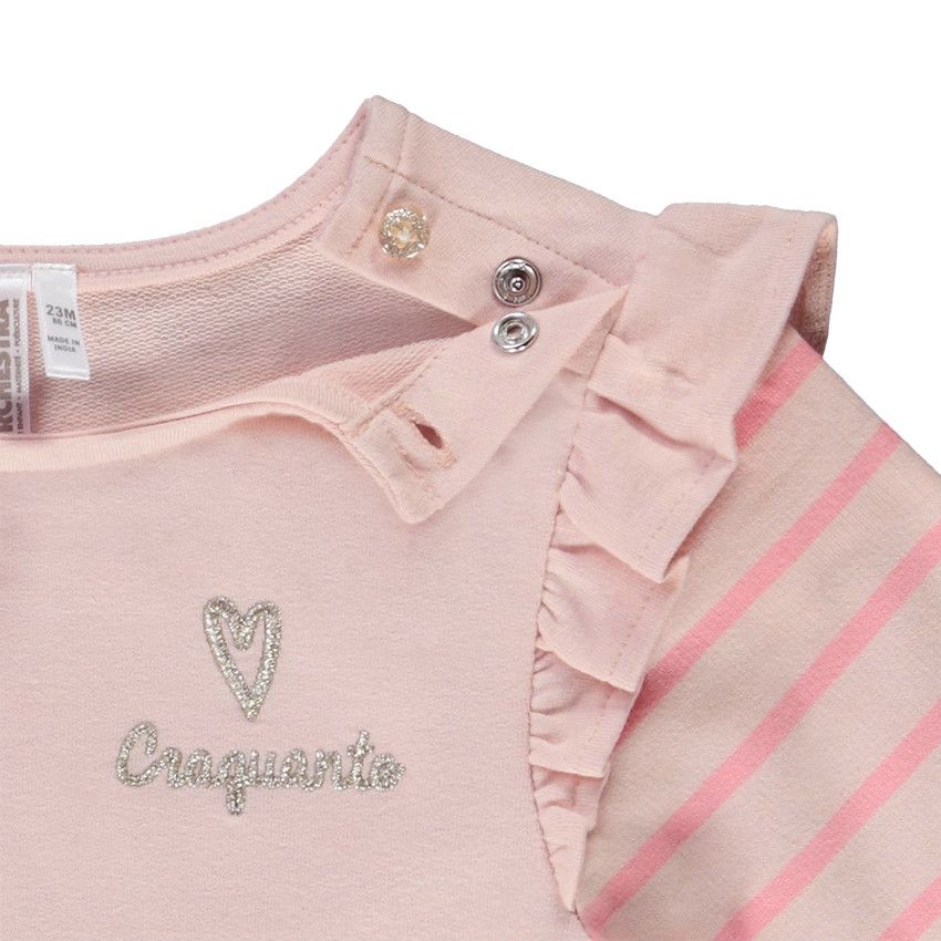 T-shirt manches longues esprit marinière pour bébé fille - Rose