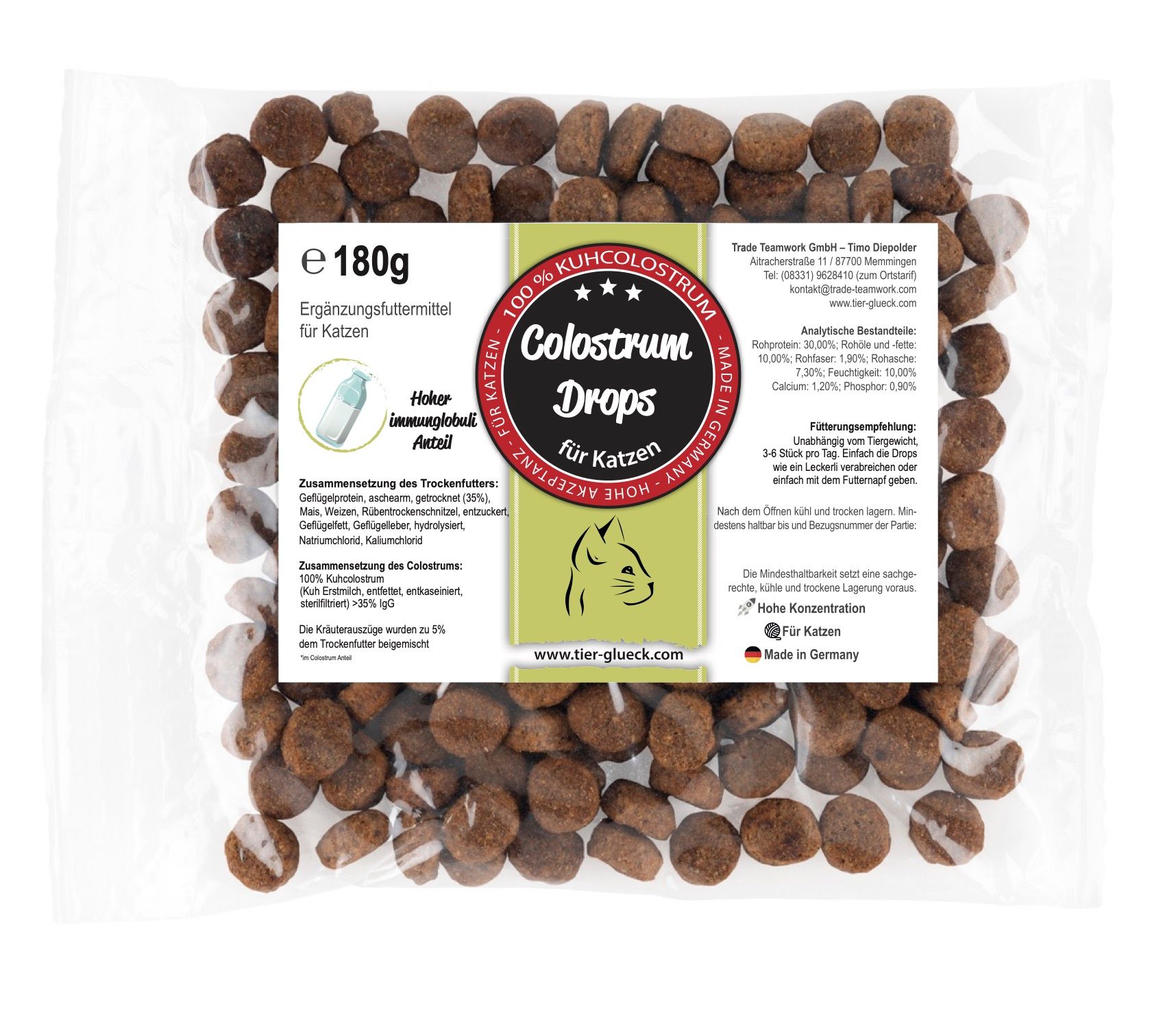 TierGlück Colostrum Drops mit Immunglobulline G und Kuhcolostrum für Katzen