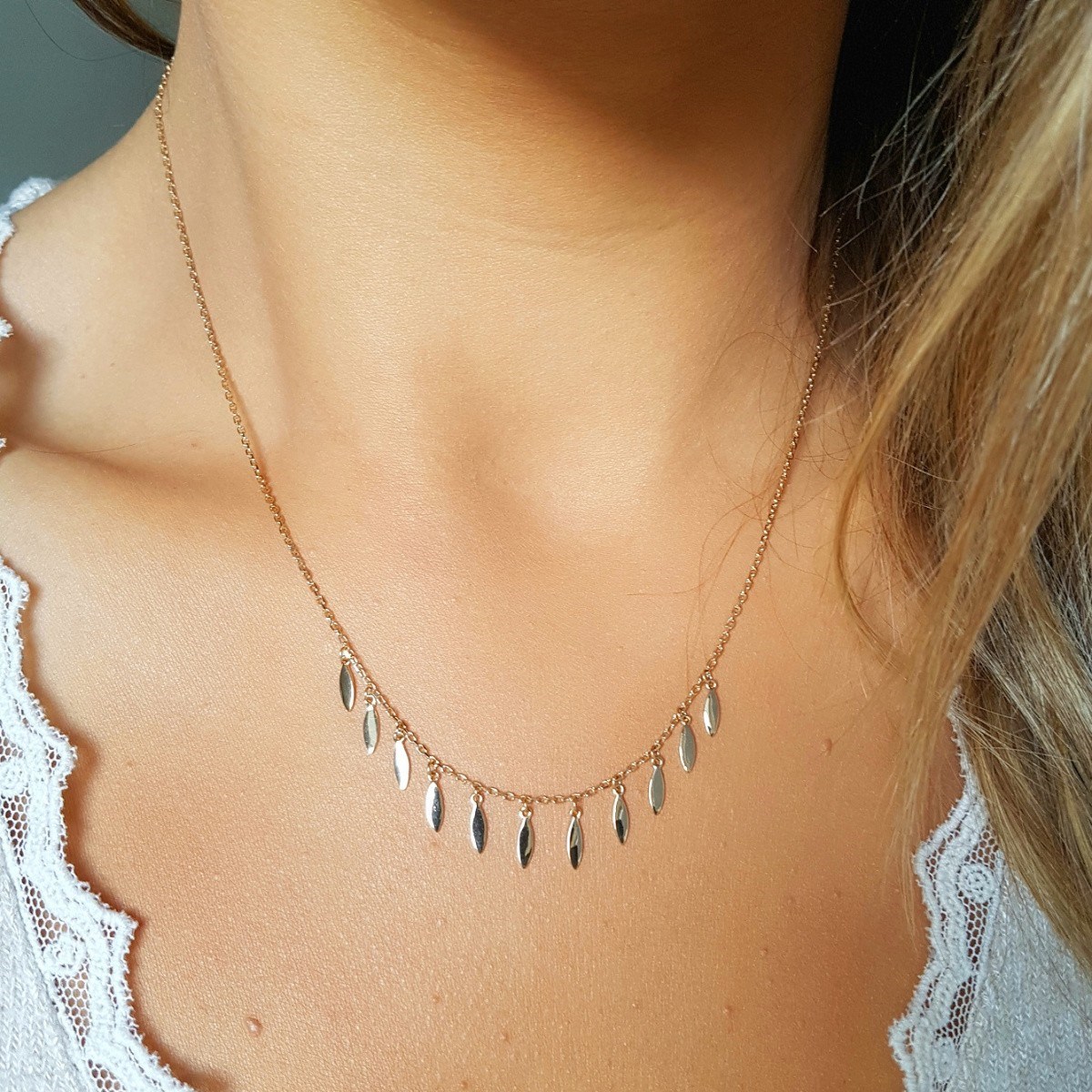 Collier Fin Plaqué Or Mode Tendance Pampilles