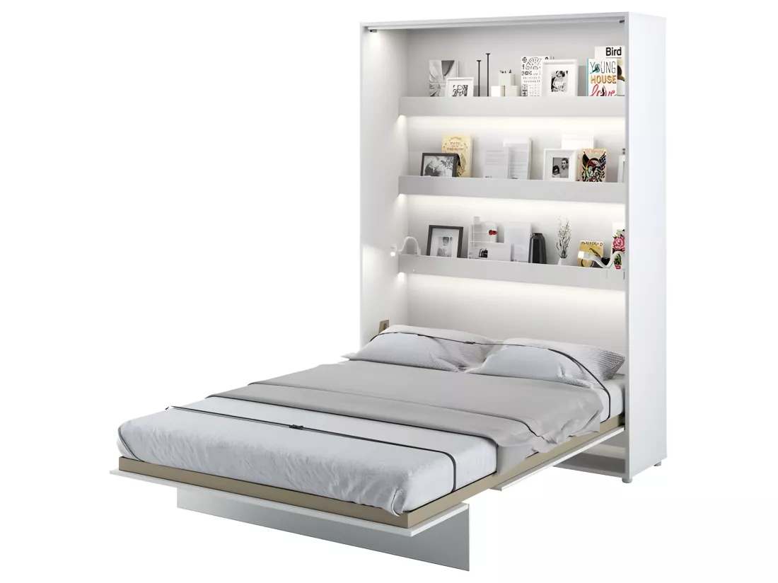 Lenart Armoire Lit escamotable +2 Placards Vertical 140x200 cm blanc mat Lit Rabattable Lit Mural
