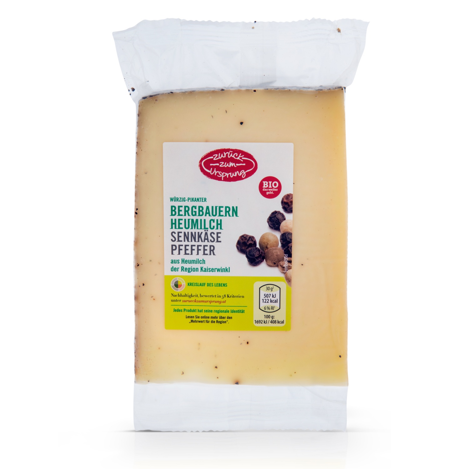 ZURÜCK ZUM URSPRUNG BIO-Bergbauern Sennkäse, Pfeffer 300 g