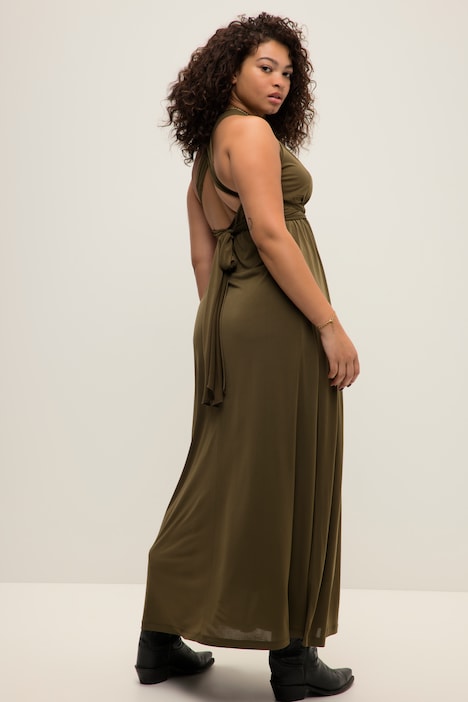 Jersey-Wickelkleid, Maxilänge, Rock in A-Line, ärmellos