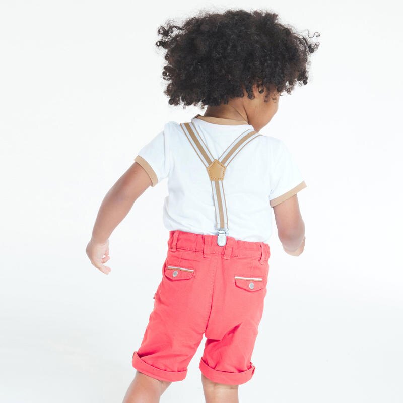 Bermuda à pinces en coton fantaisie et bretelles orange bébé garçon Orange