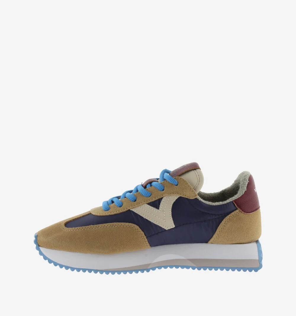 COSMOS NYLON & CUIR FENDU Baskets femme tons fluor CAMEL