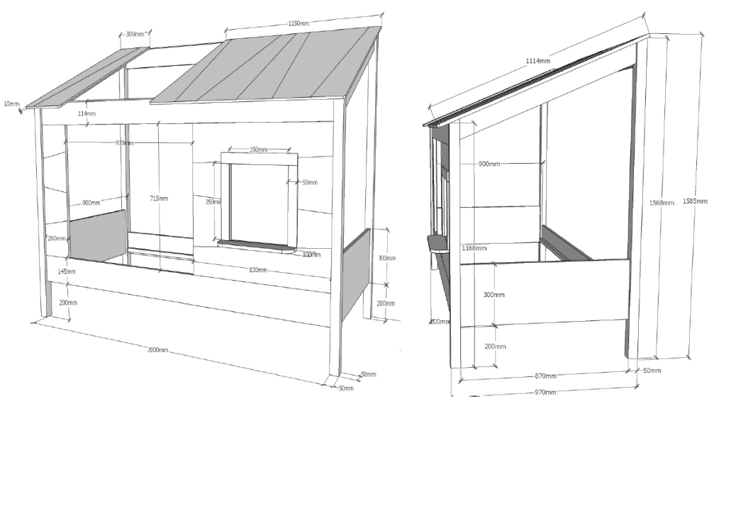 Baumhaus-Bett - weiß - teilmassiv - mit Lattenrost & Matratze - 90x200 cm