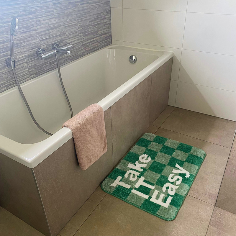 Badmat Take it Easy - groen/wit - 50x70 cm