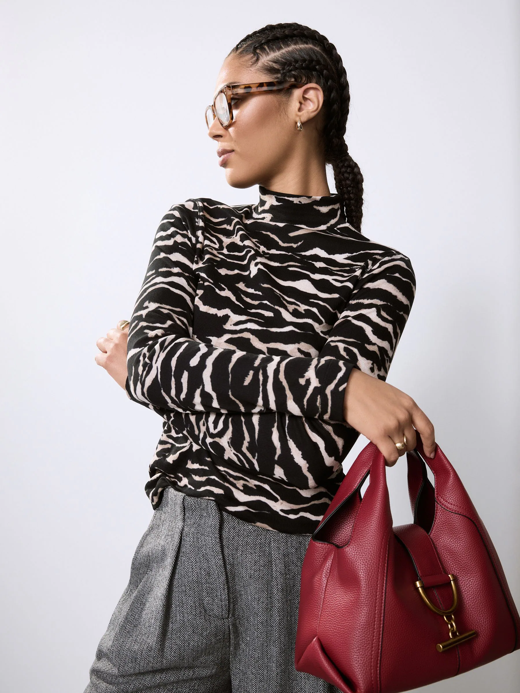 Zebra - Geribbeld hoogsluitend T-shirt met lange mouwen