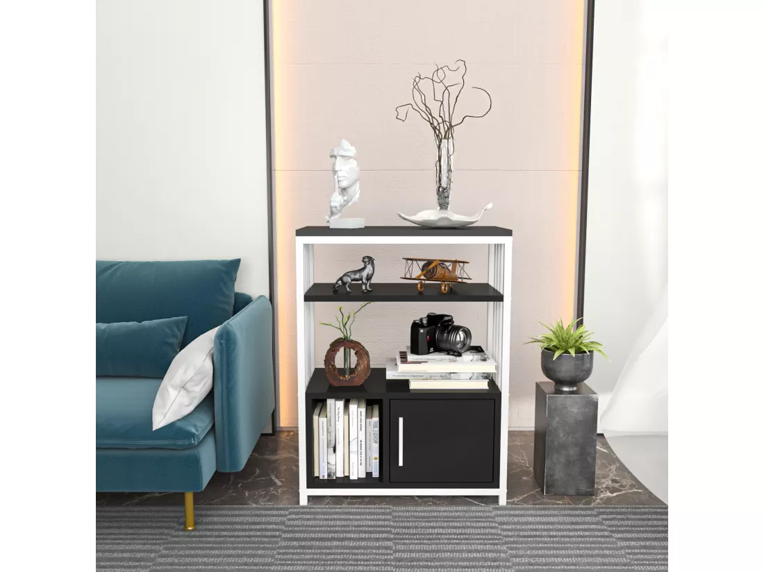 Bibliothèque Letos avec le cadre en métal et armoire, design stylistique (Anthracite et Blanc)