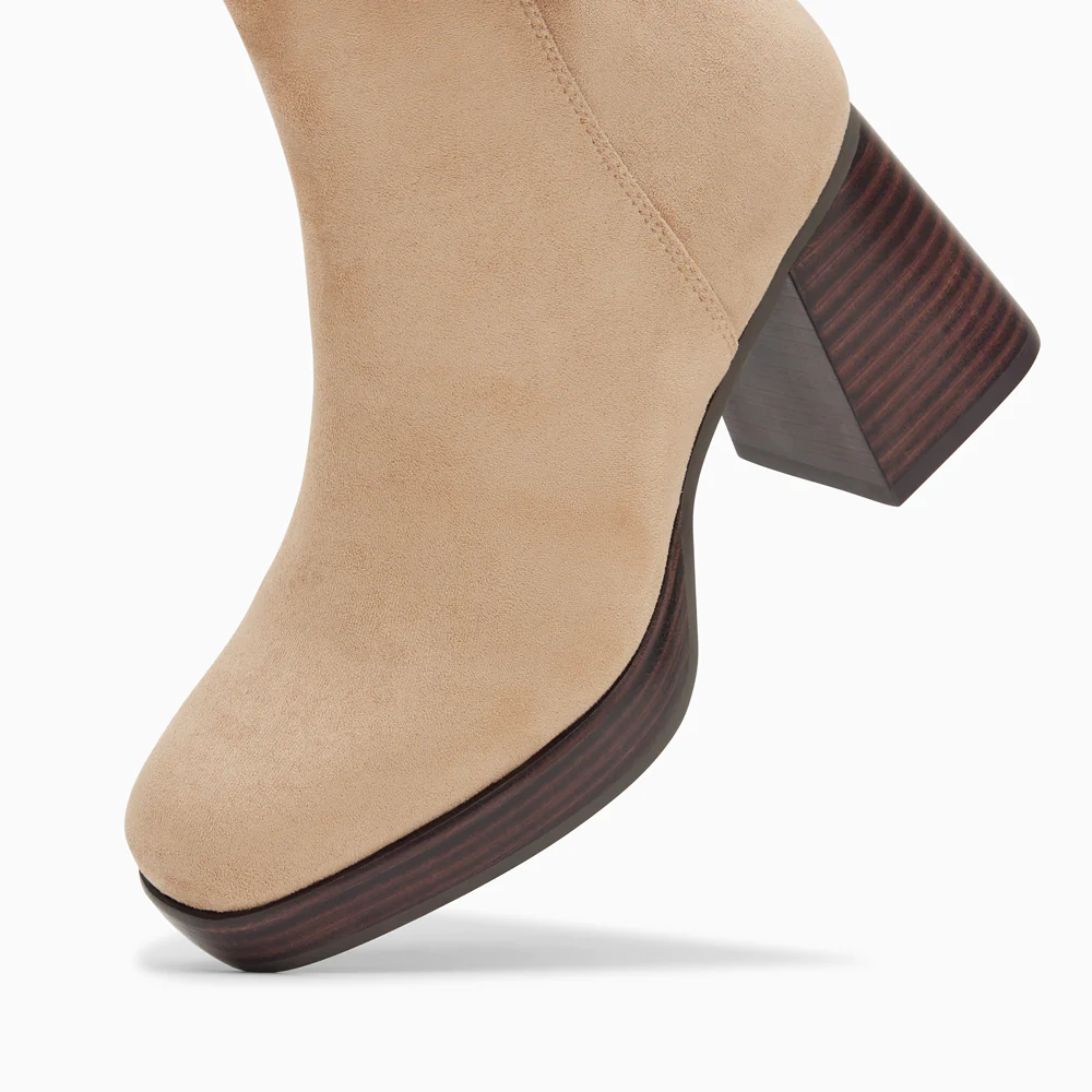 Bottines-Bottines Marina beiges à plateforme et talon bois