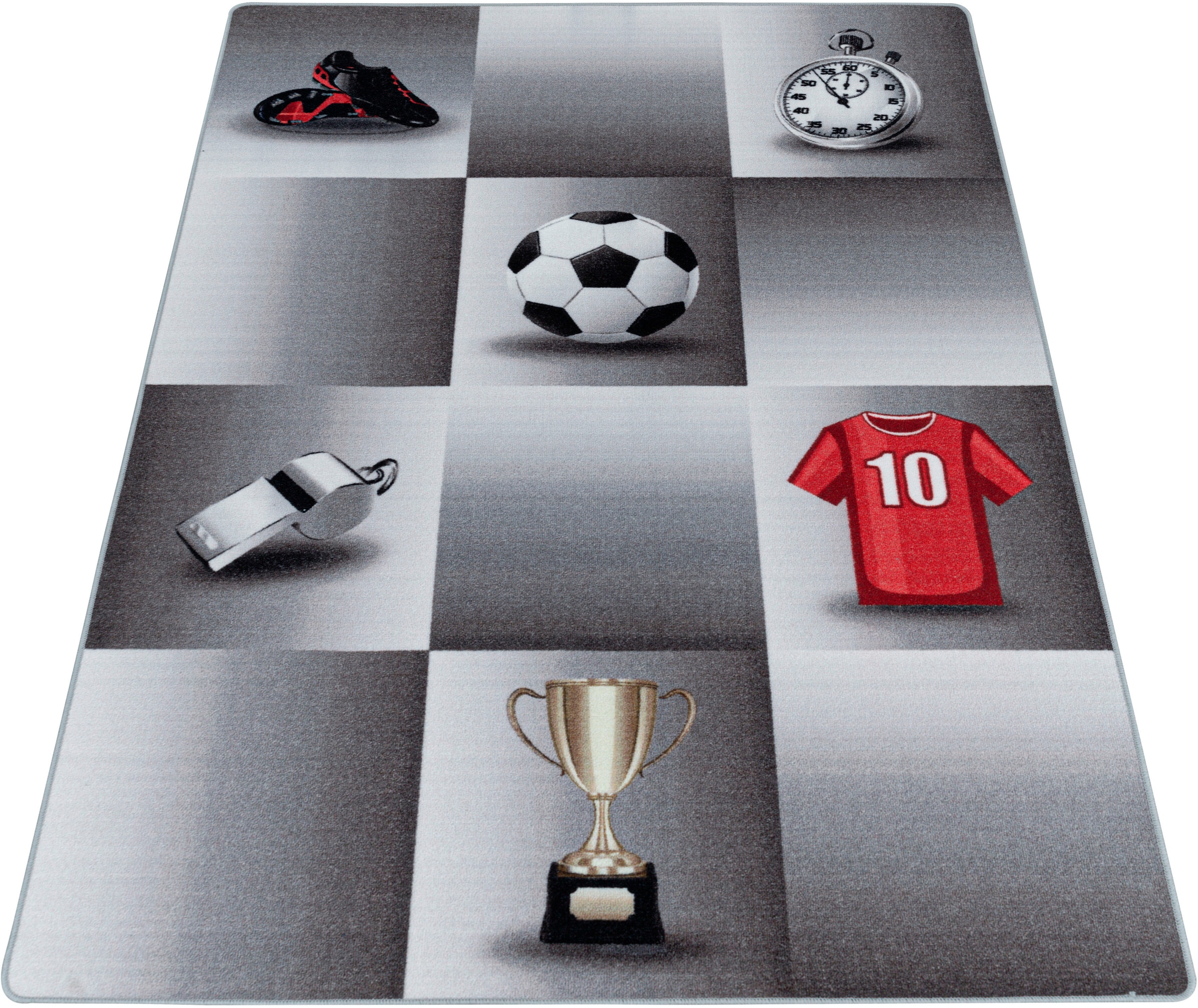 Ayyildiz Teppiche Kinderteppich »PLAY 2906« rechteckig 6 mm Höhe robuster Kurzflor, Fussball, Kinderzimmer