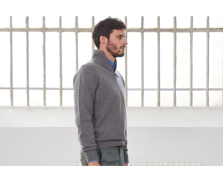 Pull col zippé homme laine Gris Chiné - KENNETH