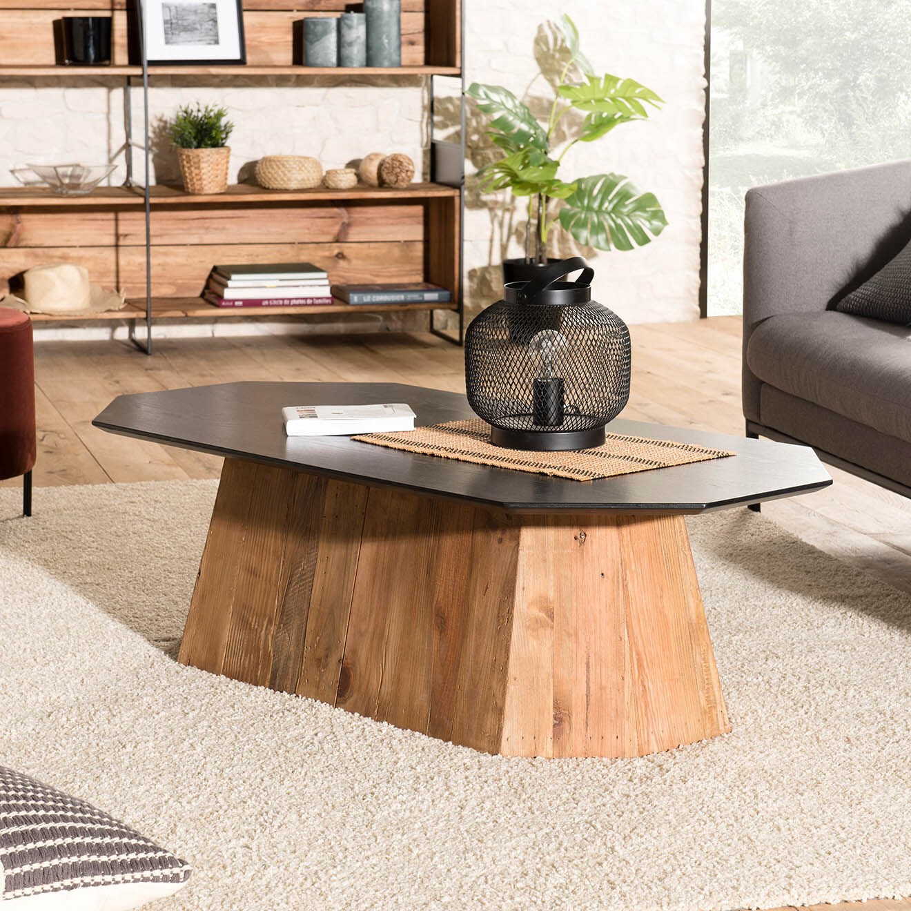 Macabane Table basse octogonale Dandy bois naturel  - 120x60x36 cm