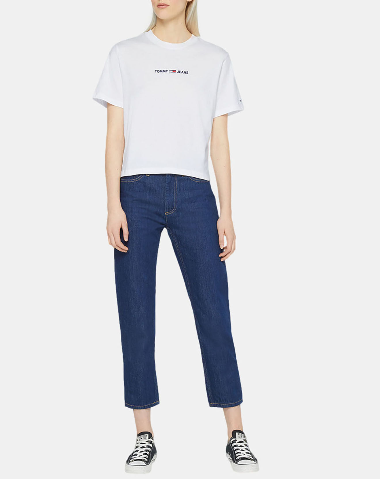 Tommy Jeans T-Shirt 100% Coton Bio linear logo blanc