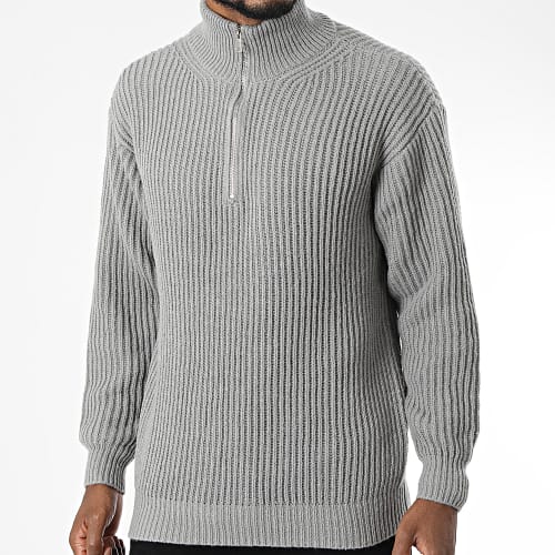 Pull Col Zippé Gris