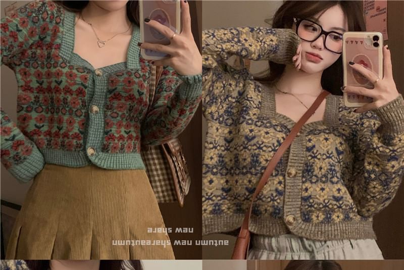 WIKPROM - Retro bloemengebreide trui met vest