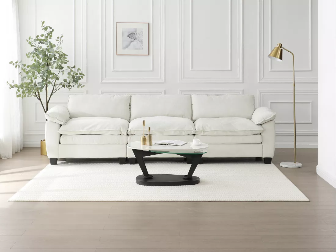 Table basse avec plateaux pivotants en céramique, verre trempé et métal - Effet marbre blanc - NADRYA de Maison Céphy