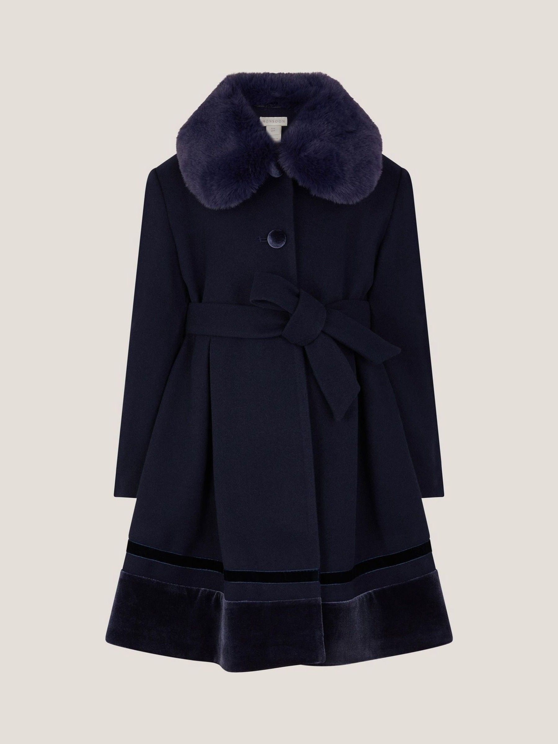 Blauw - Monsoon Fluwelen Jurkjas met Imitatiebontrand