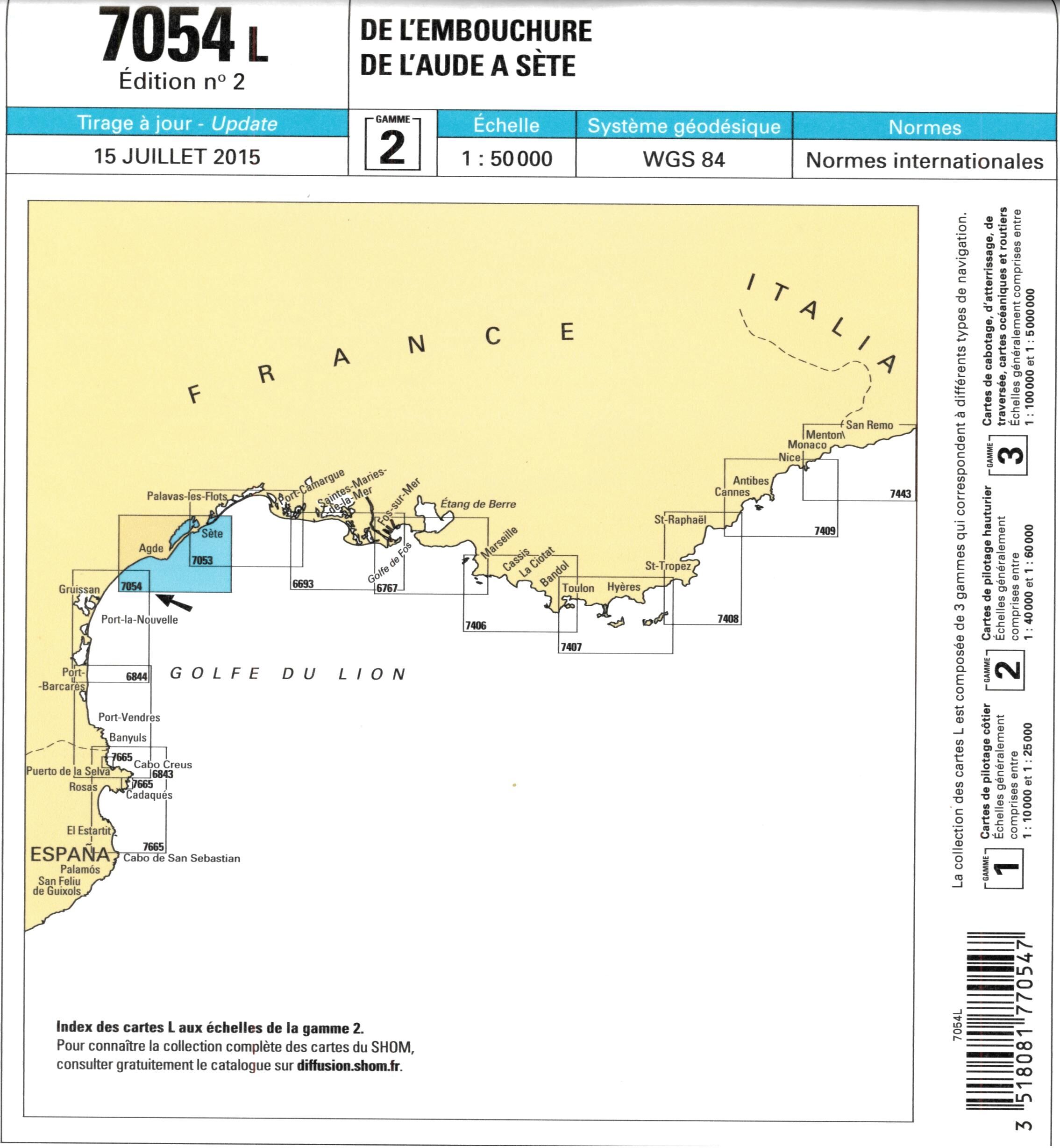 EPSHOM - 7054L DE L EMBOUCHURE DE L AUDE A SETE
