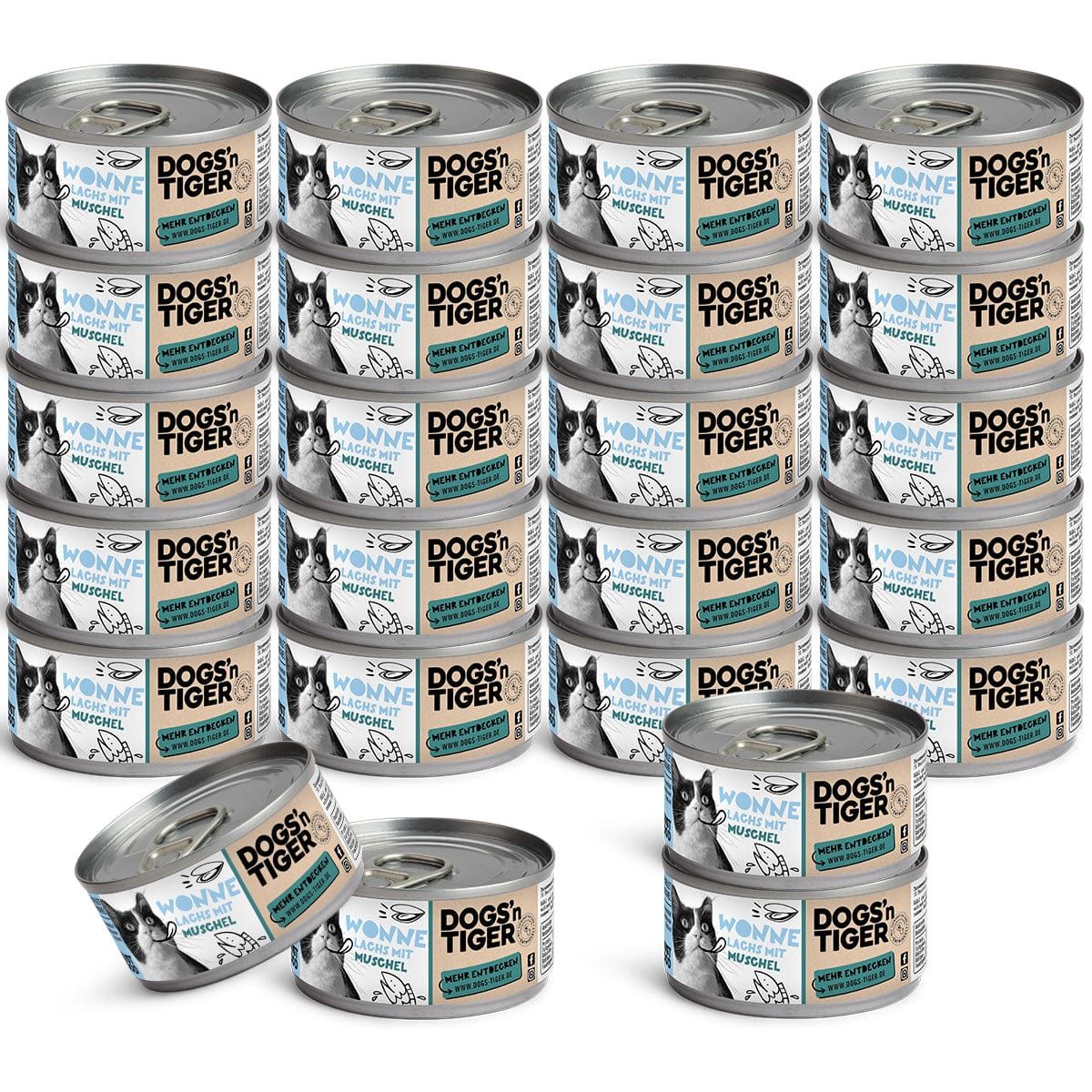 Dogs’n Tiger Adult Premium Katzenfutter Wonne, Nassfutter, Getreidefrei, Lachs & Muscheln